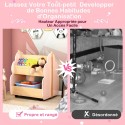Kahetasandiline puidust raamaturiiul/hoiukapp lastele (roosa), ratastel, raamatute ja mänguasjade jaoks, kandevõime kuni 49 kg.