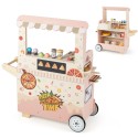 Roosa puidust pitsa- ja suupisteauto (mängukäru) koos ahjuga