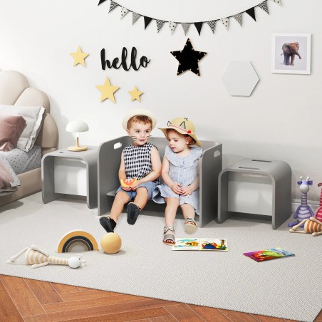 3-osaline laste puidust laua- ja toolide komplekt, hall
