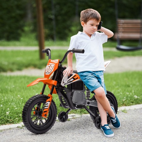 Laste 12 V elektrimootorratas muusika ja tugiratastega, oranž, 3–6 aastat