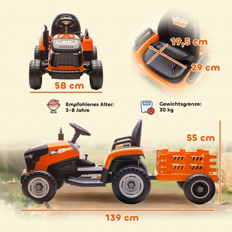 Elektriline lastetraktor puldi ja pehme käivitusega, 3–8-aastastele, oranž