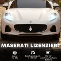 Valge Maserati elektriauto lastele, 2-kohaline, 12 V, puldi ja LED-tuledega