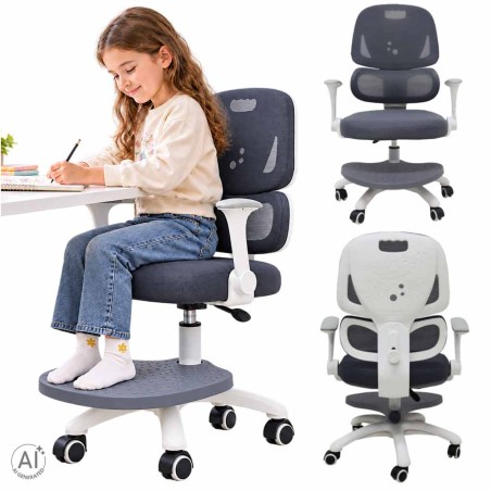Lapse kirjutuslaua tool – ergonoomiline, pöörlev ja reguleeritav tool, hall
