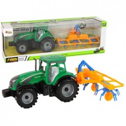 Roheline traktor oranži ja sinise reha...