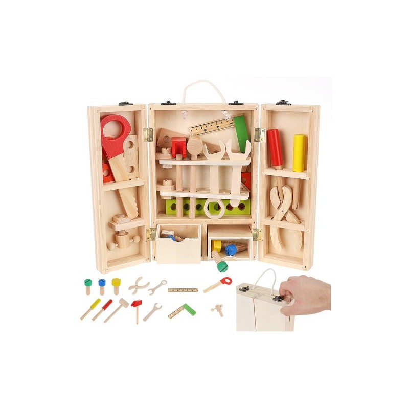 Kast + puidust tööriistade komplekt 