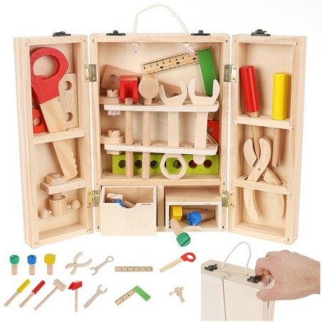 Kast + puidust tööriistade komplekt 