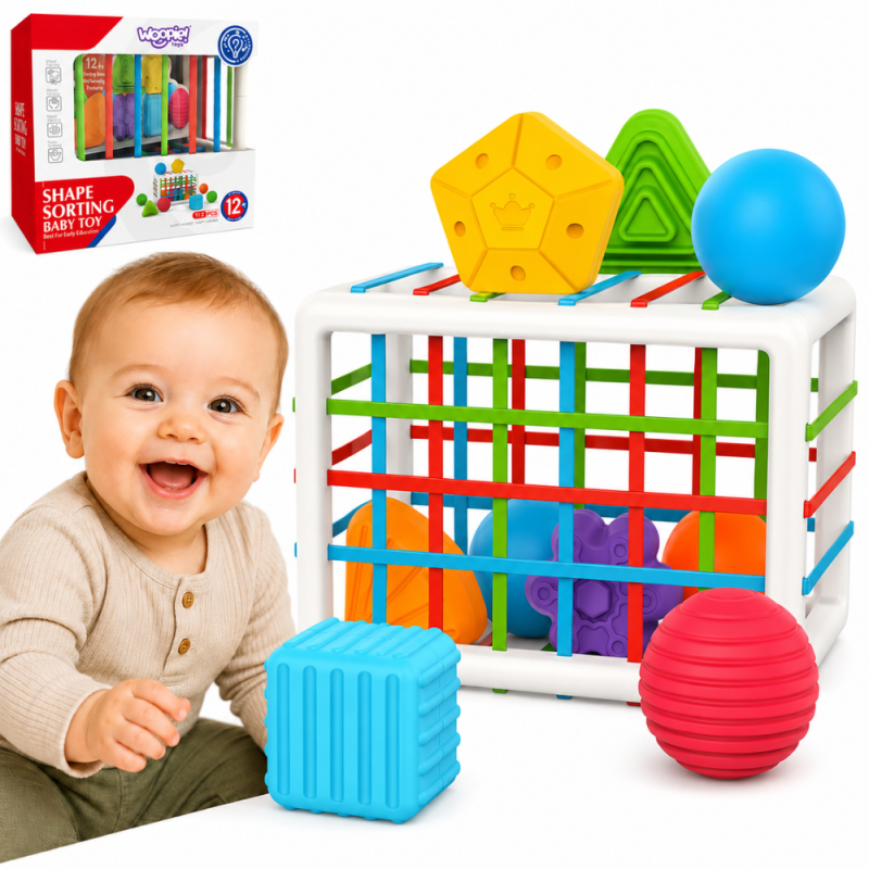 Paindlik Sensoorne Kuubiku Sorter Lastele Värvilised Kujundid 13 tk.