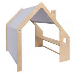 Puidust mängumaja telk sinise katusega