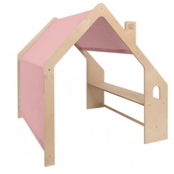 Puidust mängumaja telk roosa katusega