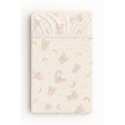 Kummiga voodilina 120x60 cm, Rainbow beige bear