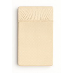 Kummiga voodilina 120x60 cm, valged täpid beežil