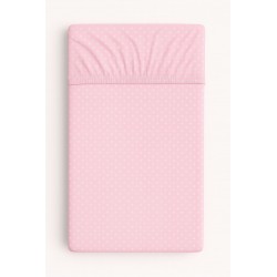 Kummiga voodilina 120x60 cm, valged täpid roosal