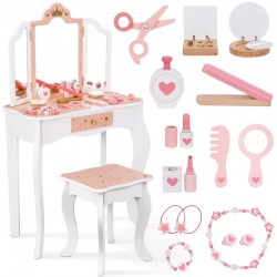 Puidust kosmeetikalaud peegli ja aksessuaaridega