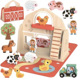 Puidust kokkupandav talu kohvris loomadega