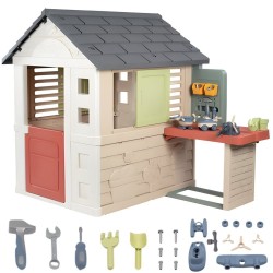 SMOBY mängumaja koos töötoaga + 39 tarvikut