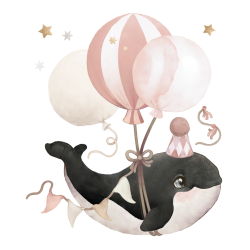 Seinakleebis SELENE suur Orca and balloons roosa