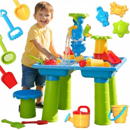 Veelaud 2in1 liivakast tooliga XL Aquapark 4-basseinid 13 aksessuaari