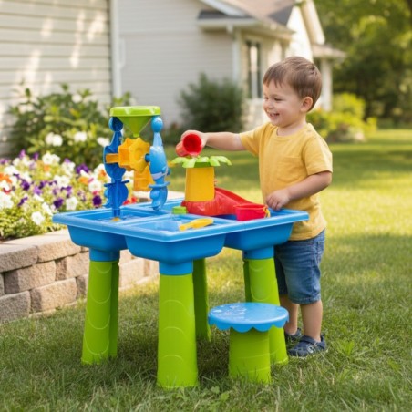 Veelaud 2in1 liivakast tooliga XL Aquapark 4-basseinid 13 aksessuaari