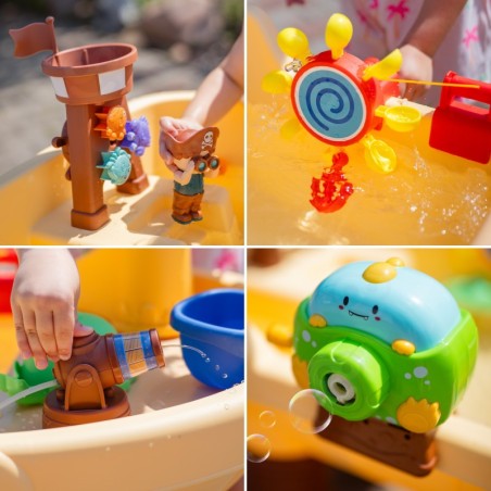 2-in-1 veelaud, piraadilaeva liivakast XL vihmavarju ja mullimasinaga