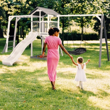 AXI puidust mänguväljak torn kiigega, ronimisredelid, XXL liumägi