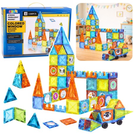 Magnetilised Õppeklotsid Aknad 3D Sõidukikleebistega 138 tk.
