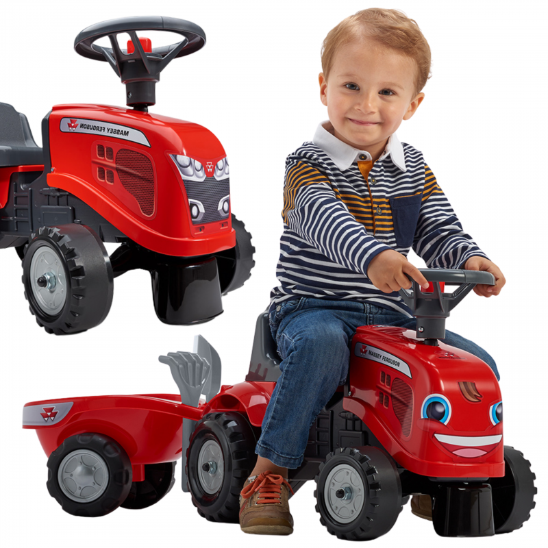 FALK Baby Massey Ferguson punane traktor koos haagise ja tarvikutega. Alates 1 aastast