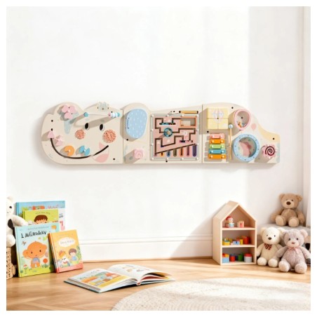 Puidust laste tegelustahvel seinale, kreem elevant