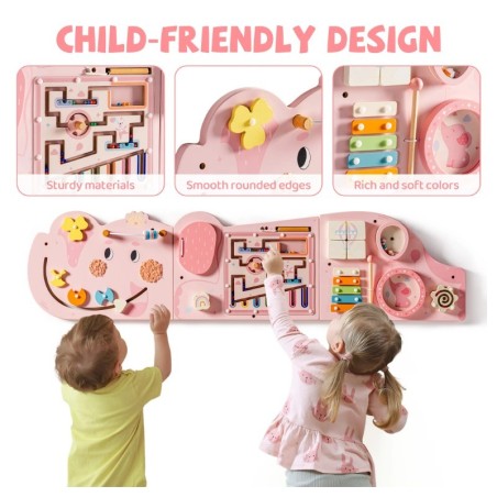 Puidust laste tegelustahvel seinale, roosa elevant