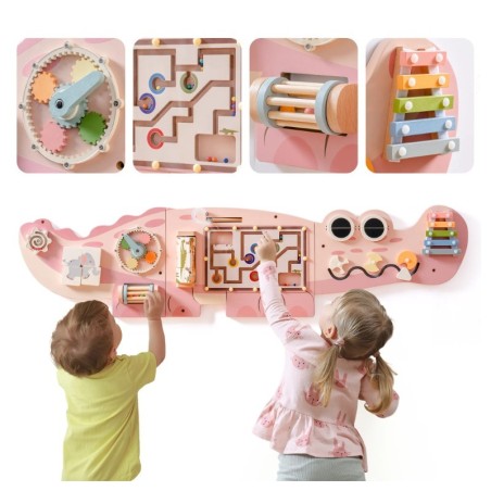 Puidust tegelustahvel seinatahvel krokodill roosa