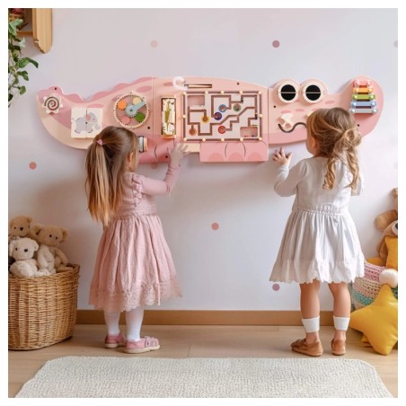 Puidust tegelustahvel seinatahvel krokodill roosa