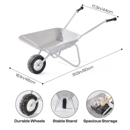 Laste aiakäru ja aiandus komplekt (rehad, labidas, kastekann ja taimesildid), hall