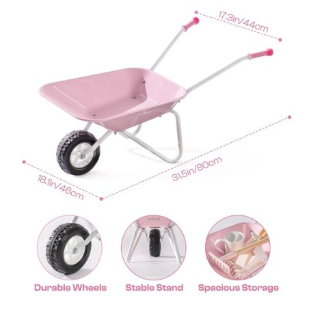 Laste aiakäru ja aiandus komplekt (rehad, labidas, kastekann ja taimesildid), roosa