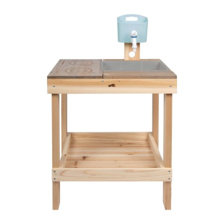 Laste puidust mudaköök ja mängulaud, täispuit, hall, 52 x 35 x 79 cm