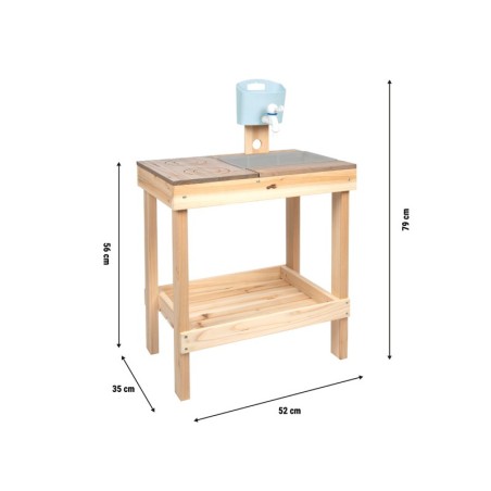 Laste puidust mudaköök ja mängulaud, täispuit, hall, 52 x 35 x 79 cm
