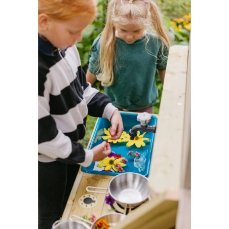 Mänguväljak M50-K seiklus mängumaja platvormi, liumäe ja ühe kiigega + mudaköök, pastell roheline