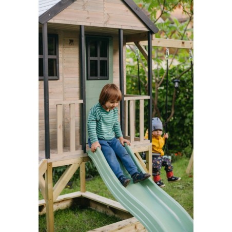 Mänguväljak M50 seiklus mängumaja platvormi, liumäe ja ühe kiigega, pastell roosa / hall