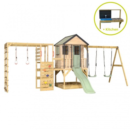 Mänguväljak M60-GK seiklus mängumaja platvormi, liumäe ja kaheinimese kiigega + ronimismooduliga ja mudaköögiga, pr