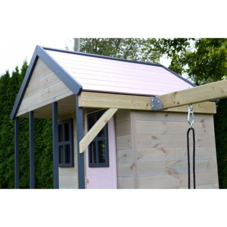 Mänguväljak M60-G seiklus mängumaja platvormi, liumäe ja kaheinimese kiigega + ronimismooduliga, pastell roosa / hall