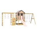 Mänguväljak M60-G seiklus mängumaja platvormi, liumäe ja kaheinimese kiigega + ronimismooduliga, pastell roosa