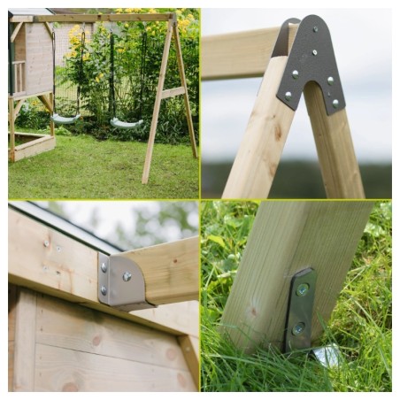 Mänguväljak M60 seiklus mängumaja platvormi, liumäe ja kaheinimese kiigega, pastell roheline / hall