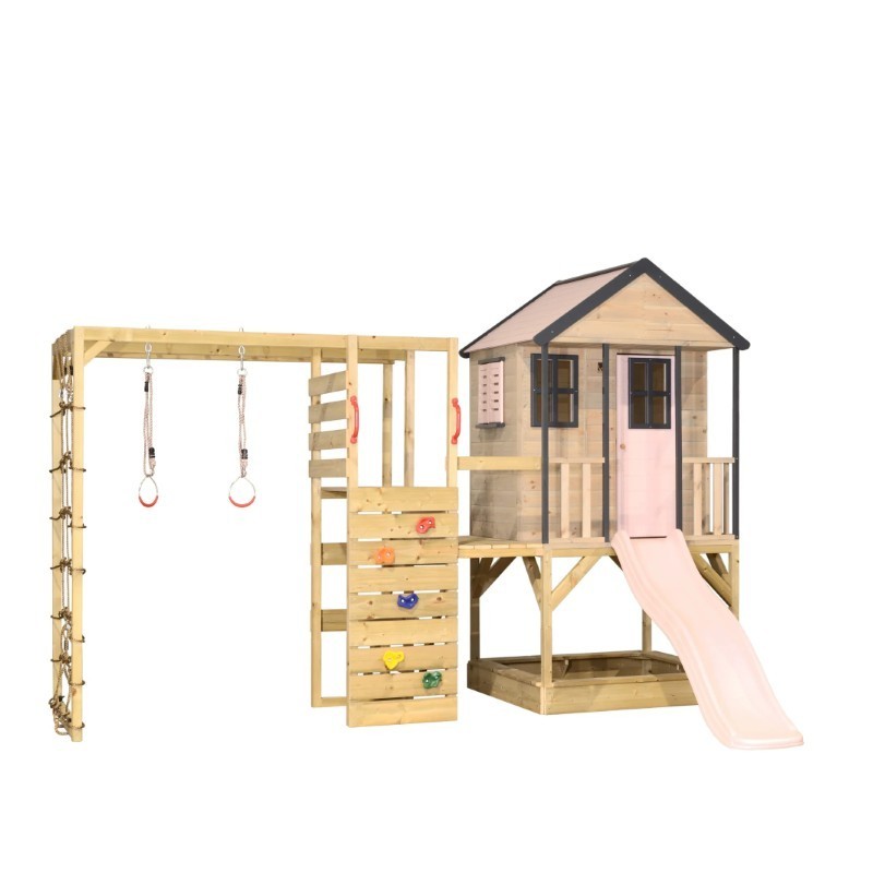 Mänguväljak M48-G seiklus mängumaja platvormi, liumäega ja ronimismooduliga- pastell roosa