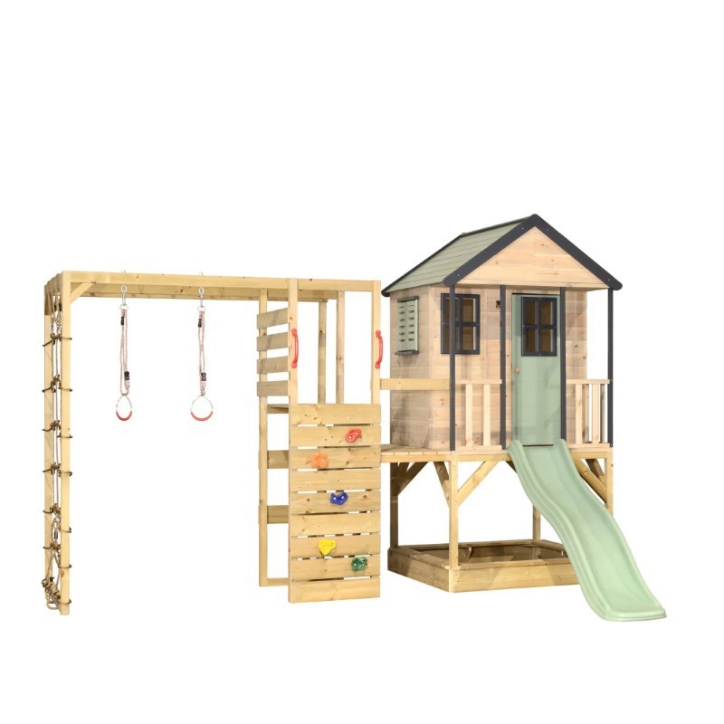 Mänguväljak M48-G seiklus mängumaja platvormi, liumäega ja ronimismooduliga- pastell roheline