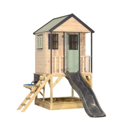 Mänguväljak M48 seiklus mängumaja platvormi ja liumäega + väliköök- pastell roheline /hall