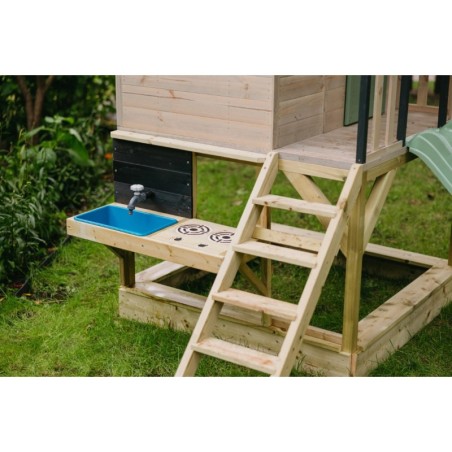 Mänguväljak M48 seiklus mängumaja platvormi ja liumäega + väliköök- pastell roheline /hall