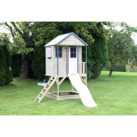 Mänguväljak M48 seiklus mängumaja platvormi ja liumäega + väliköök- pastell roosa / hall