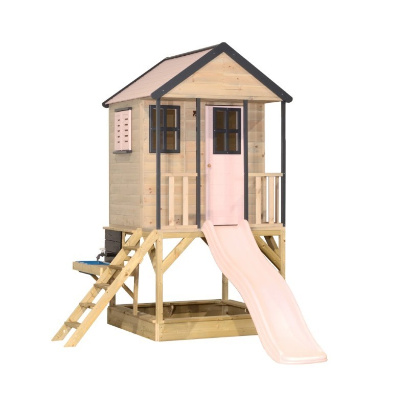 Mänguväljak M48 seiklus mängumaja platvormi ja liumäega + väliköök- pastell roosa