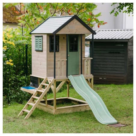 Mänguväljak M48 seiklus mängumaja platvormi ja liumäega + väliköök- pastell roheline