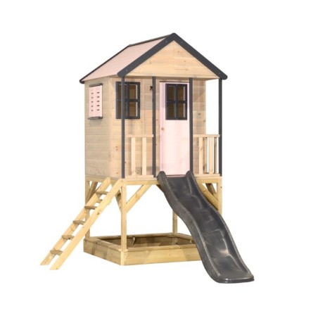 Mänguväljak M48 seiklus mängumaja platvormi ja liumäega - pastell roosa / hall