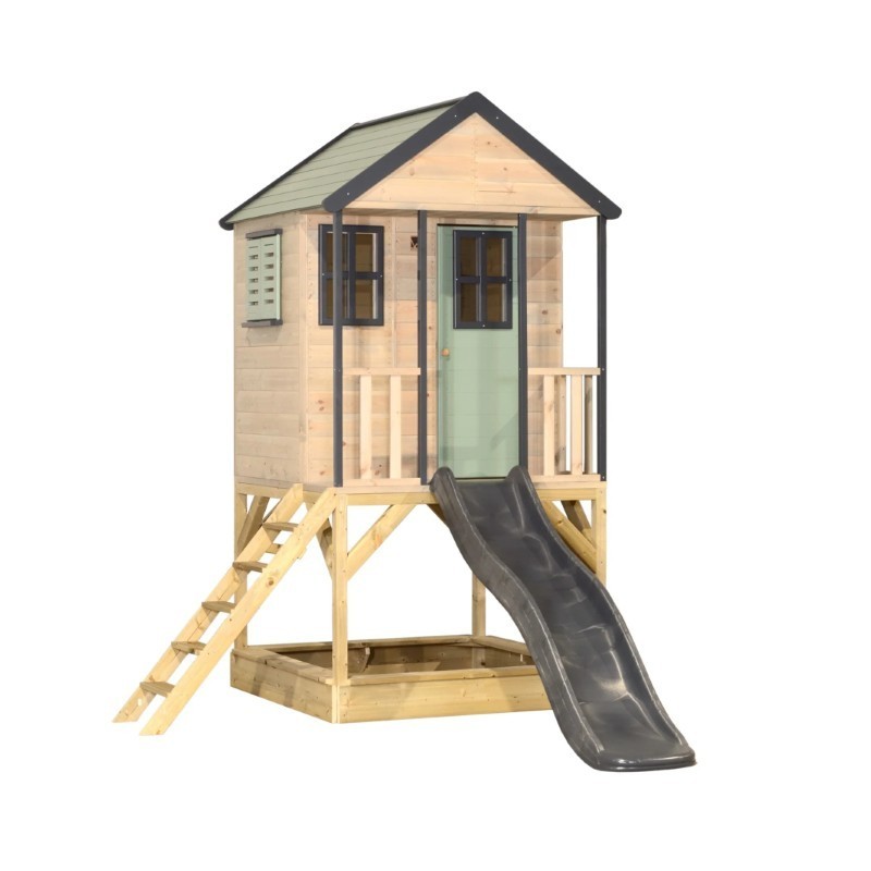 MÄnguväljak M48 seiklus mängumaja platvormi ja liumäega - pastell roheline / hall