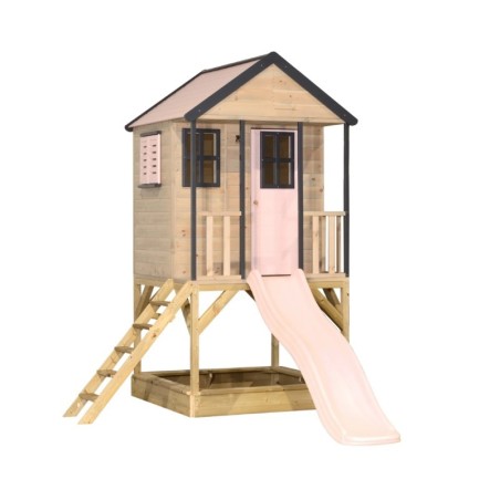 Mänguväljak M48 seiklus mängumaja platvormi ja liumäega - pastell roosa